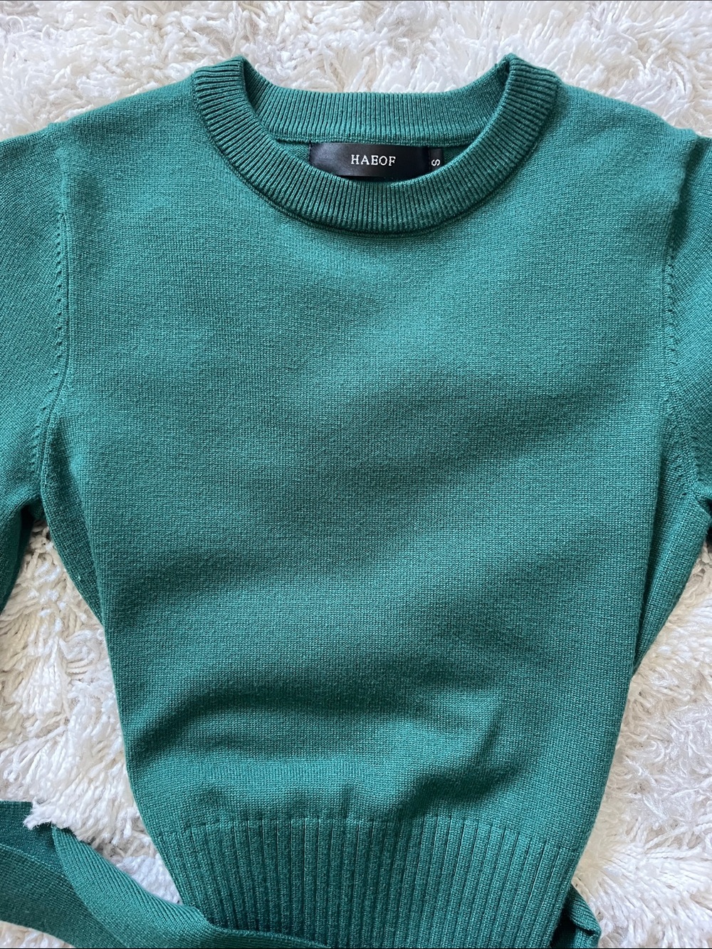 Forest Green Ribbed Long Sleeve Midi Dress with Belt - Picture 2 of 2